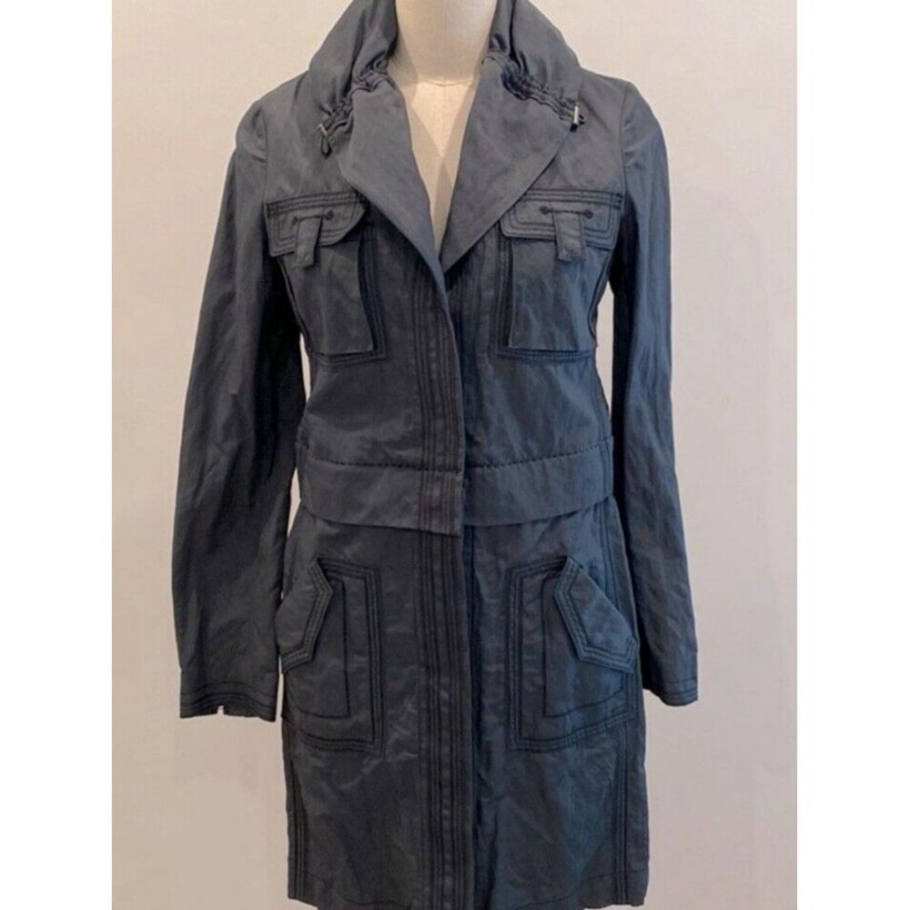 Elie Tahari 2 In 1 Utility Jacket Coat Shawl Collar Gray/Blue Women's Size SP